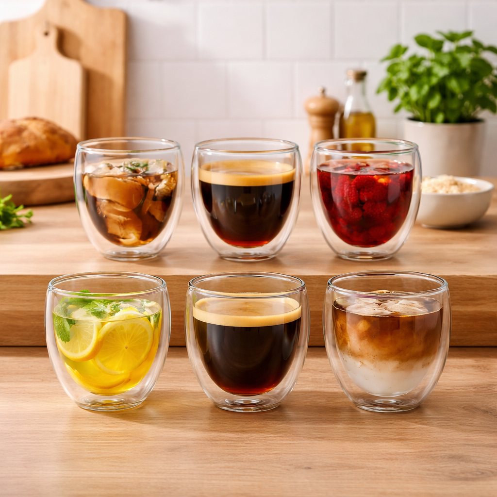 Set Vaso Cristal 150ml Doble Pared Transparente Pack x6