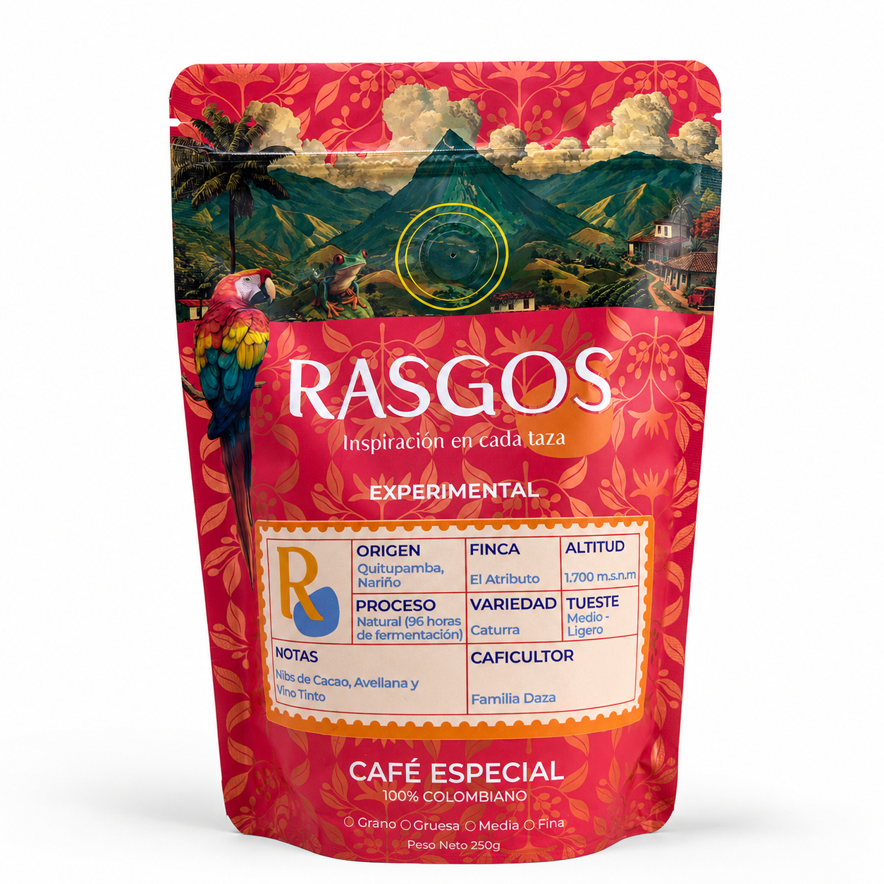 Cafe Especial Caturra de Nariño en Proceso Natural | Notas a Nibs de cacao y Vino Tinto 250g