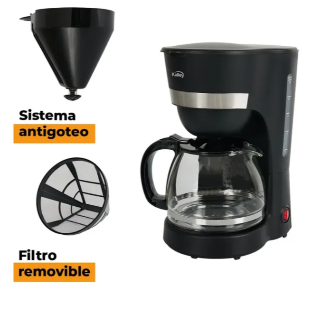 Cafetera Electrica KALLEY 10 Tazas Negra con Indicador y Filtro Reusable
