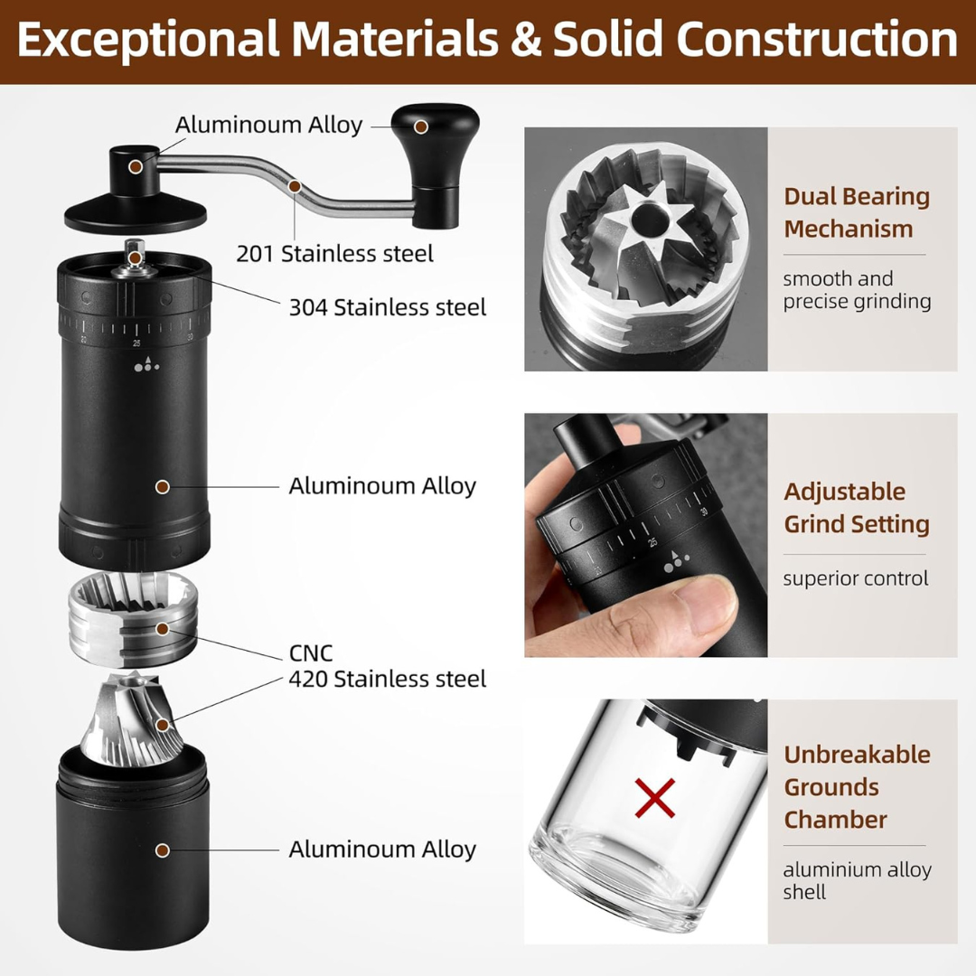 Molino de Café Pro Ajustable Muelas en Acero Negro 50gr