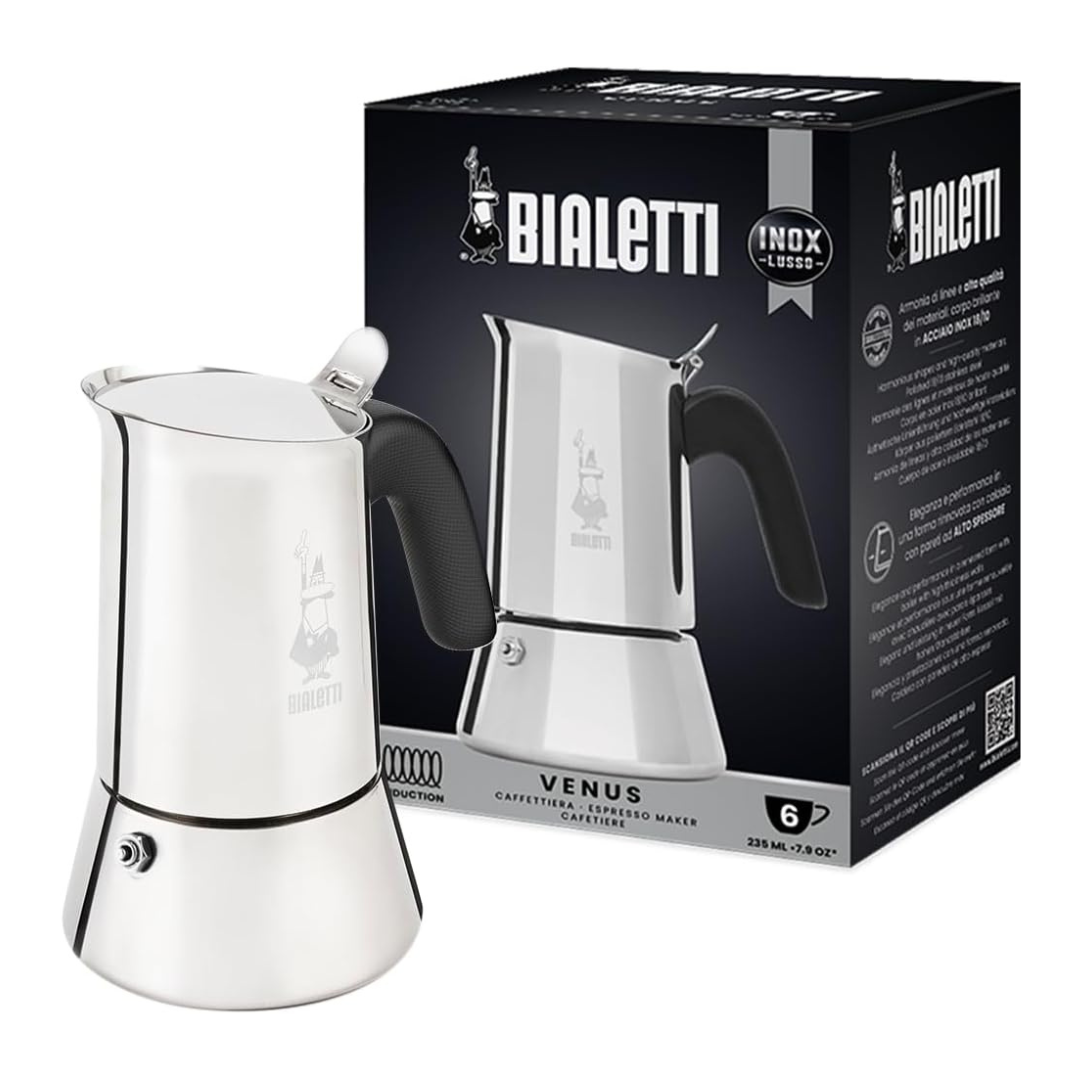 Bialetti Venus Cafetera Italiana 6Tazas Apta para Inducción Acero Inoxidable