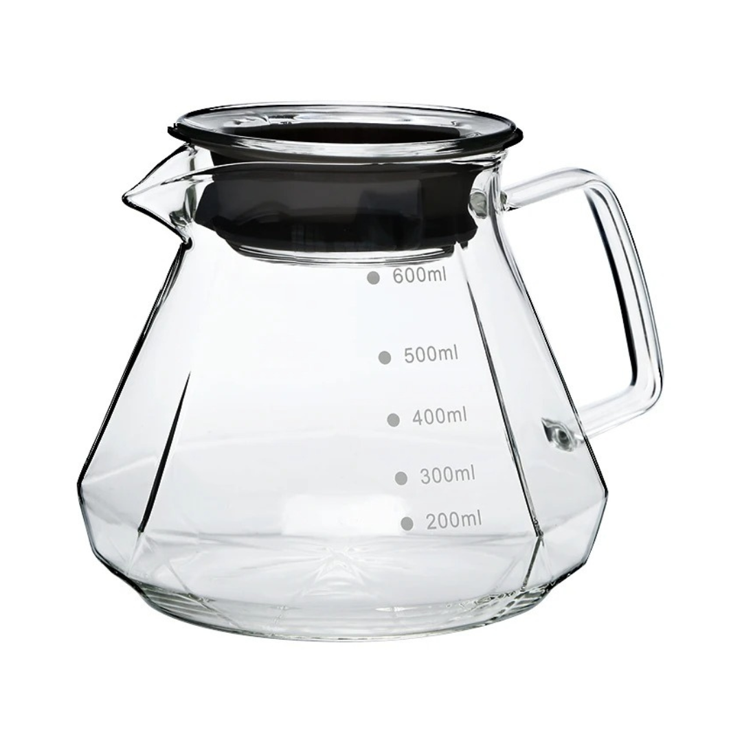 Servidor Transparente Diamantado para Café 600ml Vidrio Borosilicato con Tapa