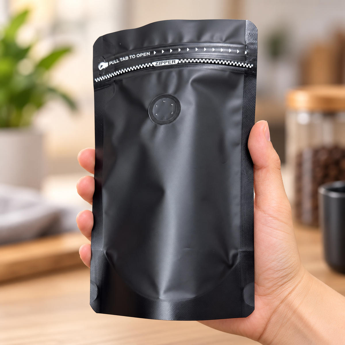Bolsa Negra para Cafe 125 g con Valvula y Zipper