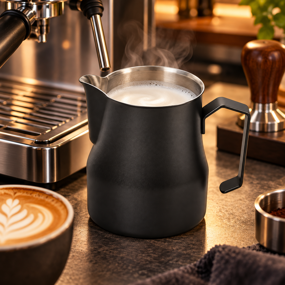 Jarra Cremadora Pitcher Negra Pico Redondo 350 ml para Latte Art