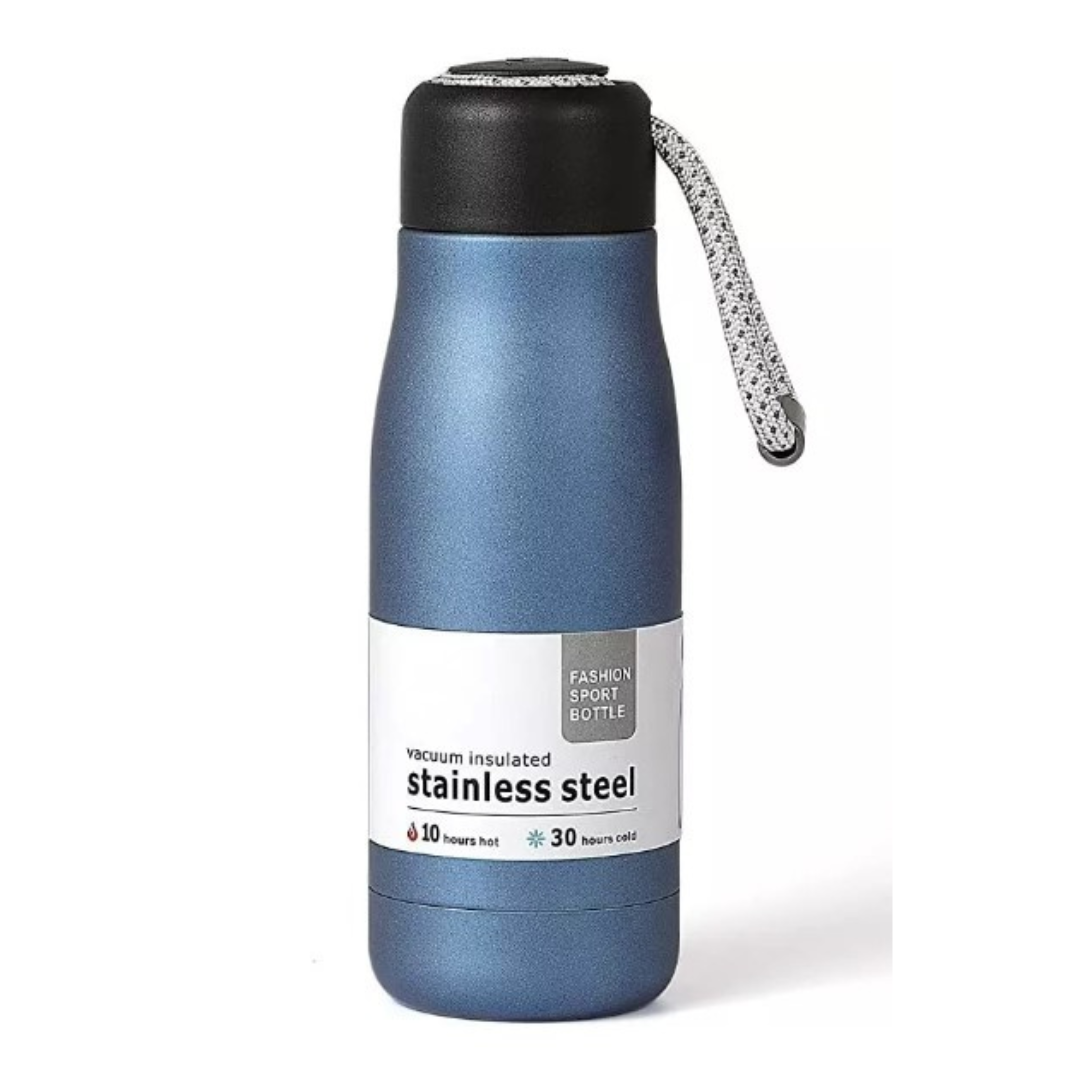 Botella Termica Pro para Viajes o Dporte Azul con Cordon 350ml