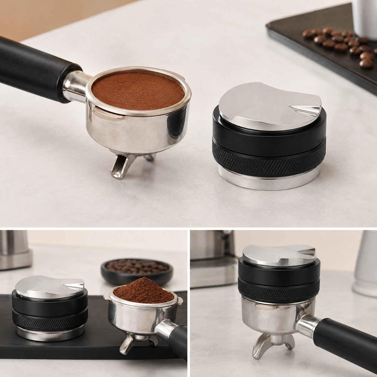 Tamper y Distribuidor de Cafe Maquina Espresso 2 en 1 Negro de 51 mm