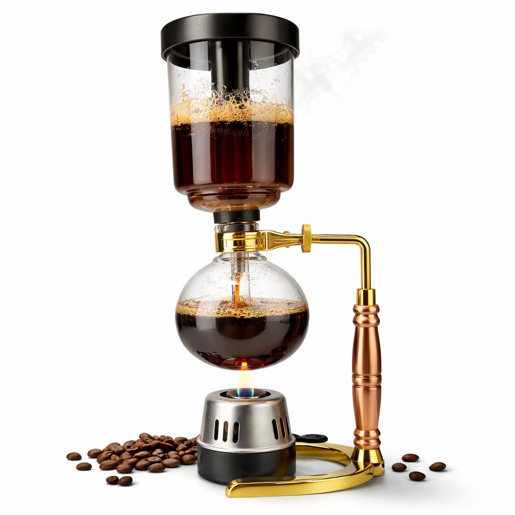 Cafetera Sifon Japones 5 tazas Elegante con Acabados Dorado y Oro Rosa