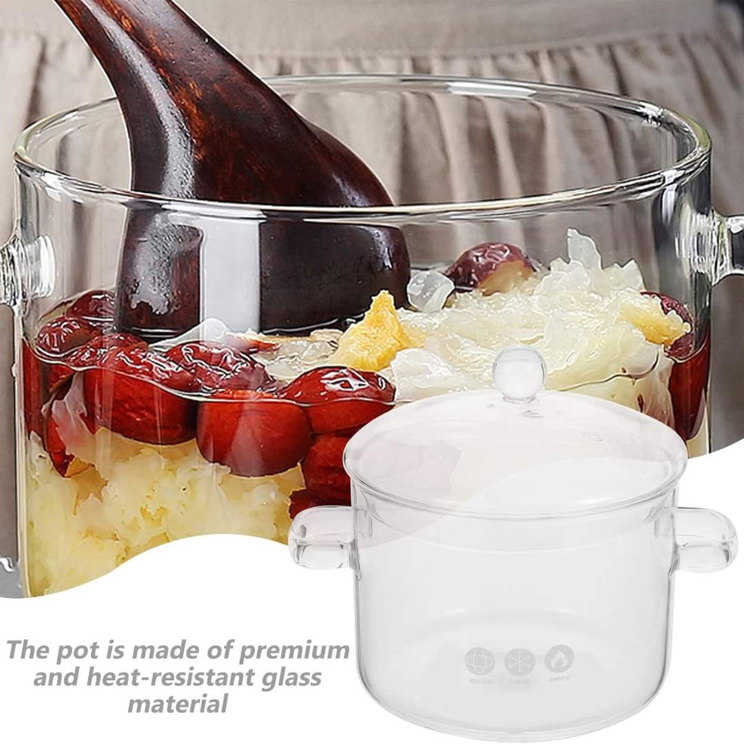 Olla de Vidrio Borosilicato con Tapa Caserola Antiadherente 1300ml