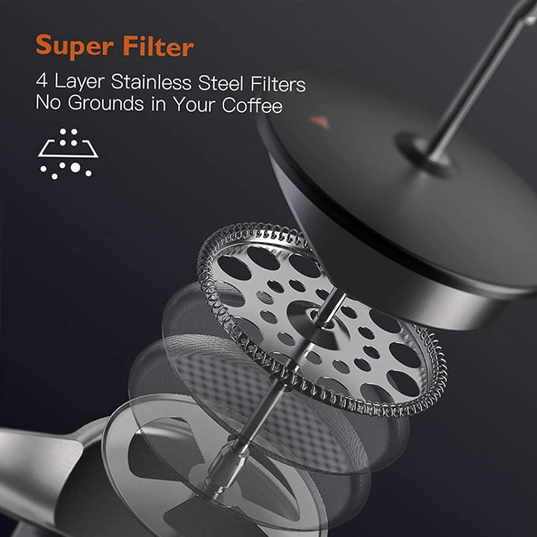 Prensa Francesa Negra Acero Inoxidable Doble Pared 800ml