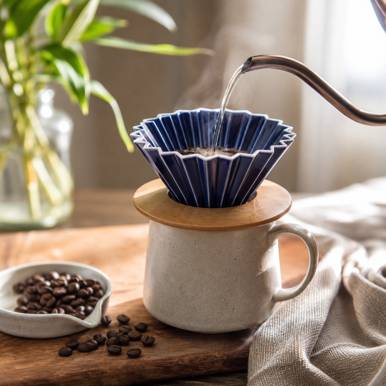 Cafetera Dripper v60 Tipo Origami Para Cafe Filtrado Con Base De Madera