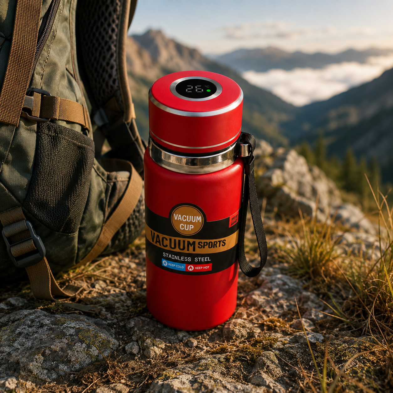 Termo Digital Rojo 600 ml con Medidor de Temperatura | Conserva Frio y Calor hasta 12 Horas