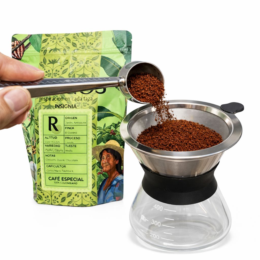 Kit Cafe Chemex Black Silver Cafe Especial 250g + Filtro Acero + Cuchara Pinza Dosificadora