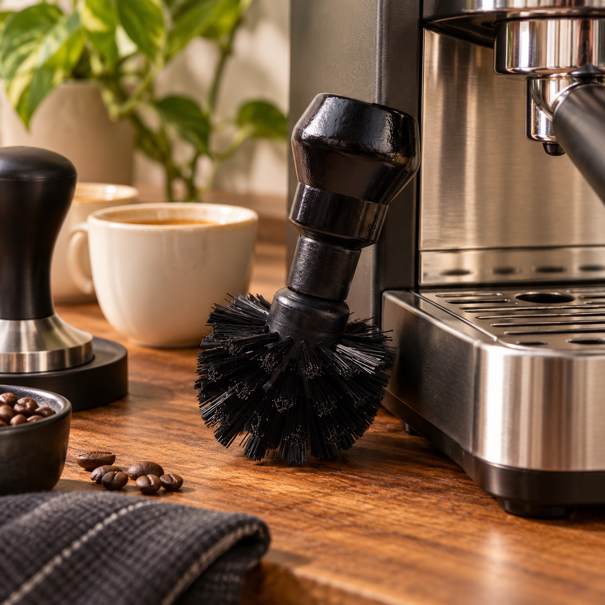 Cepillo de Limpieza para Grupo de Maquina Espresso - Mango de Madera Negro