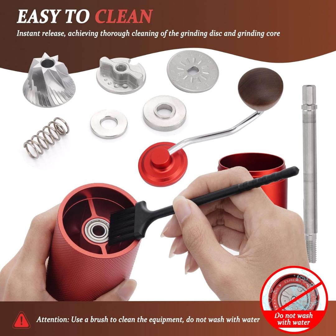 Molinillo de Café Pro Rojo Manual Ajustable con Muelas de Acero 35 g