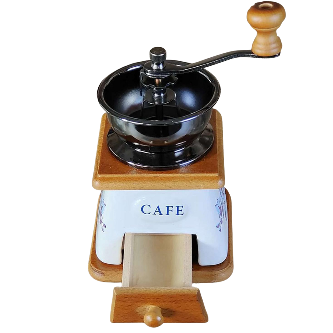 Moledor de Café en Madera y Porcelana Clásico con Diseño Floral