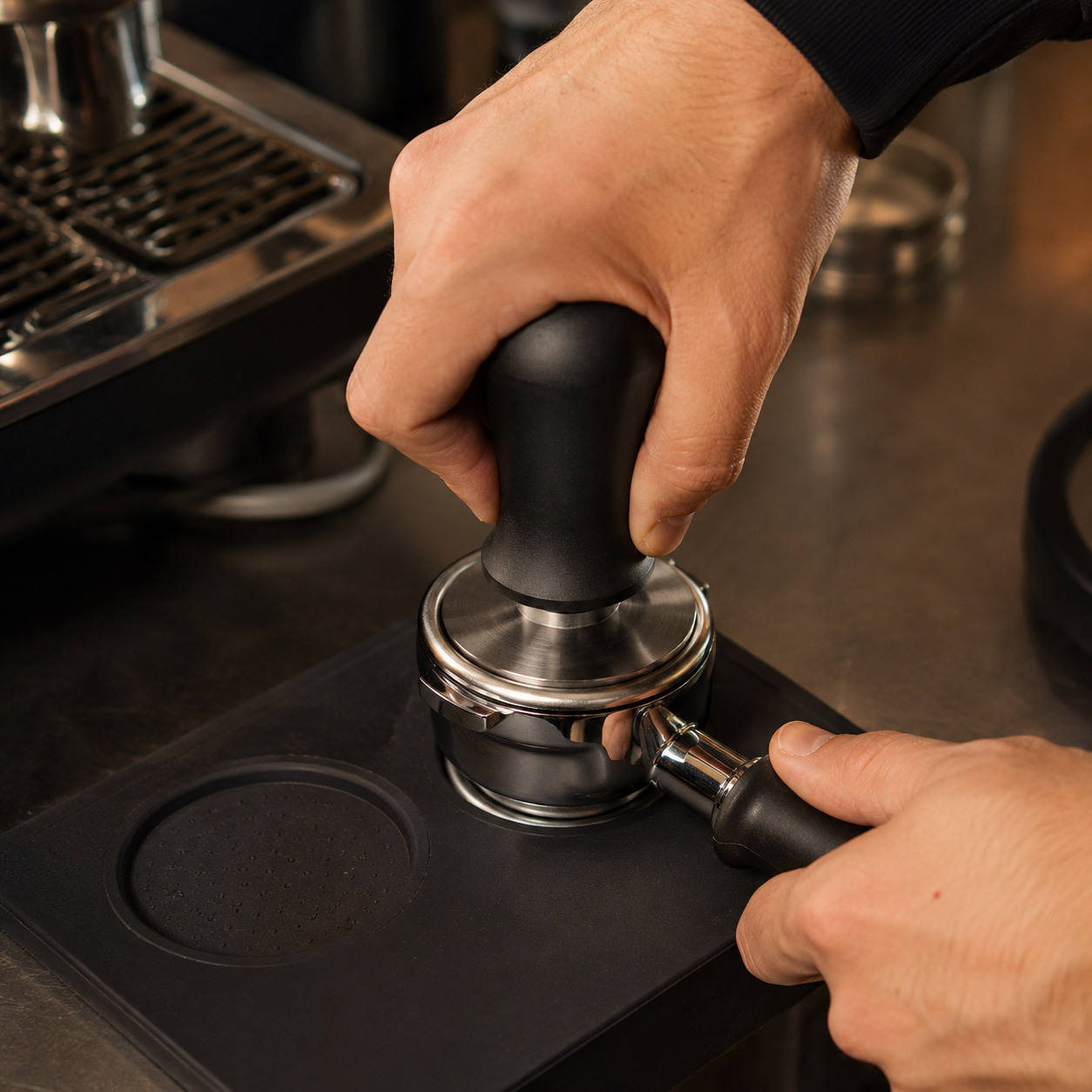 Tamper Maquina Espresso con Retorno 58 mm en Acero Inoxidable