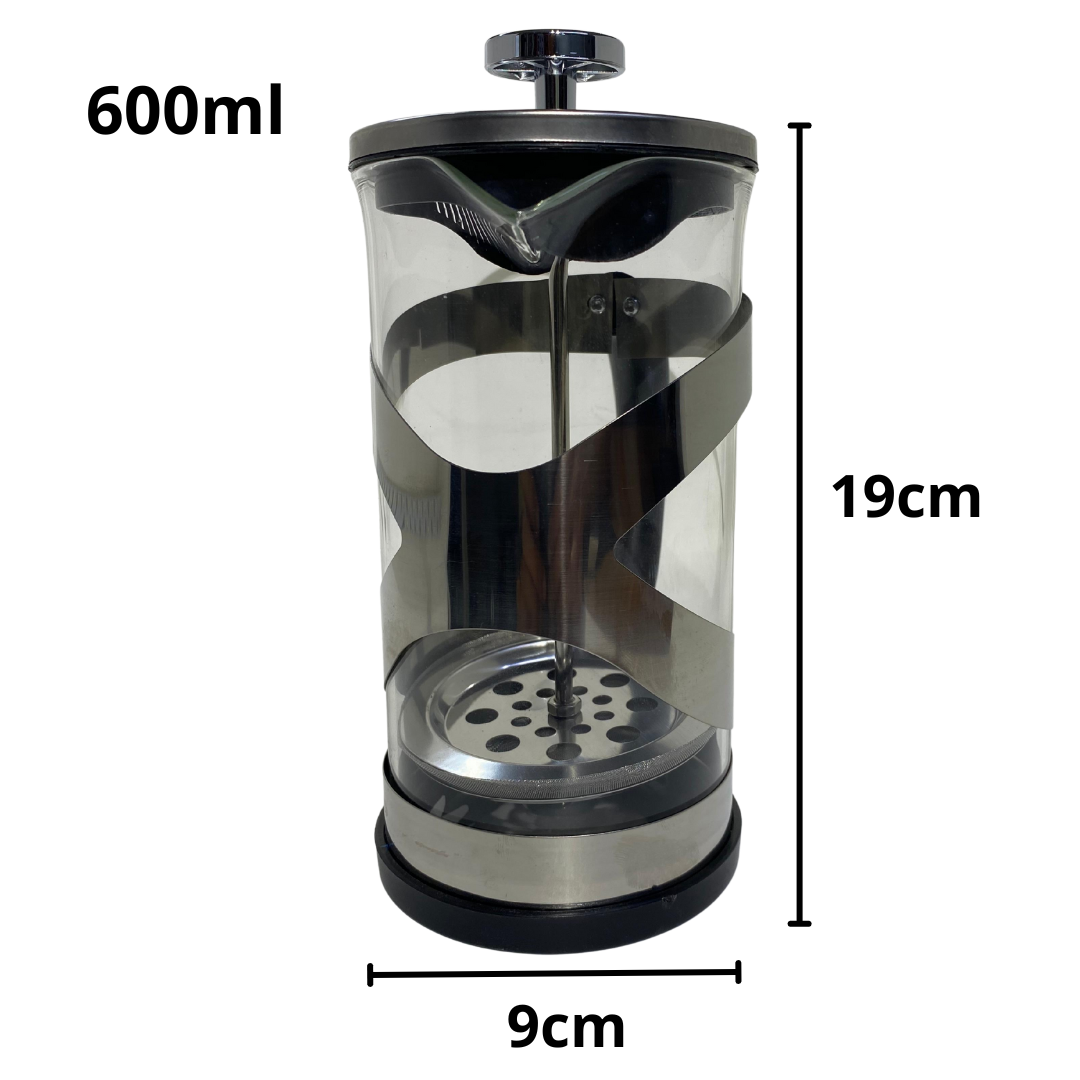 Prensa Francesa Acero Inoxidable, Base Plástica y Vidrio Borosilicato 600 ml