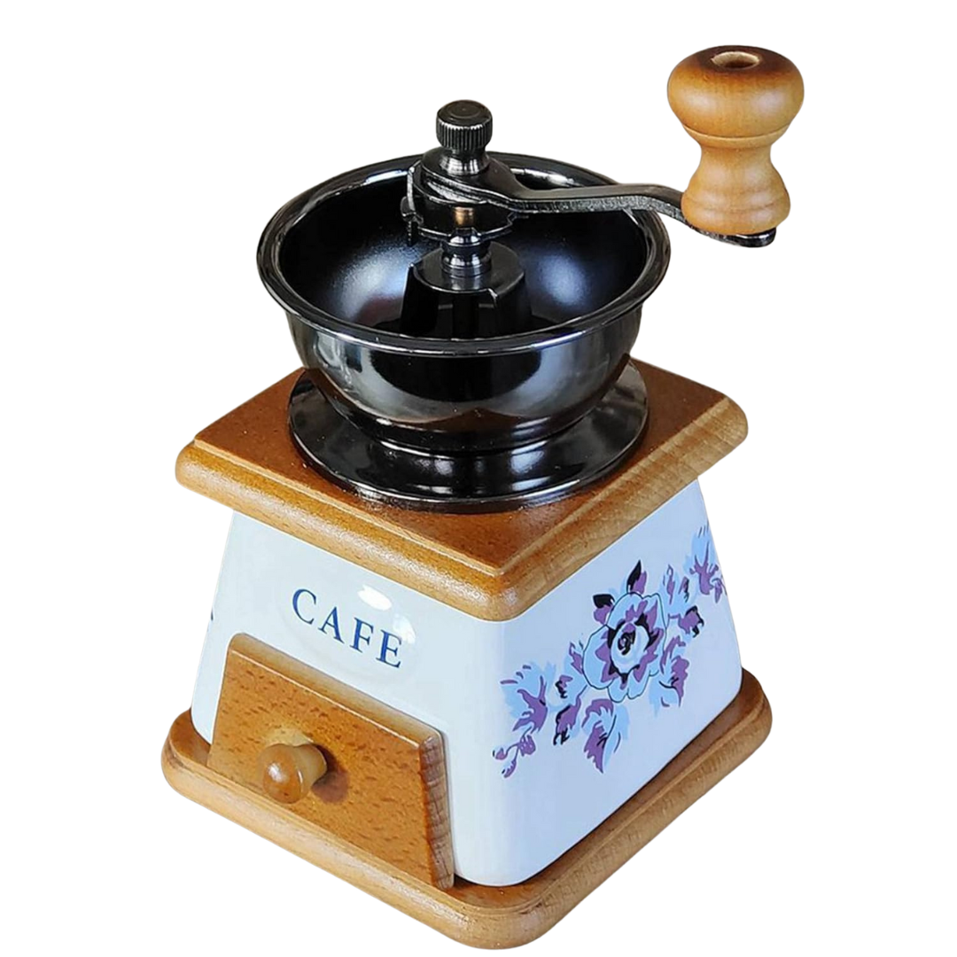 Moledor de Café en Madera y Porcelana Clásico con Diseño Floral