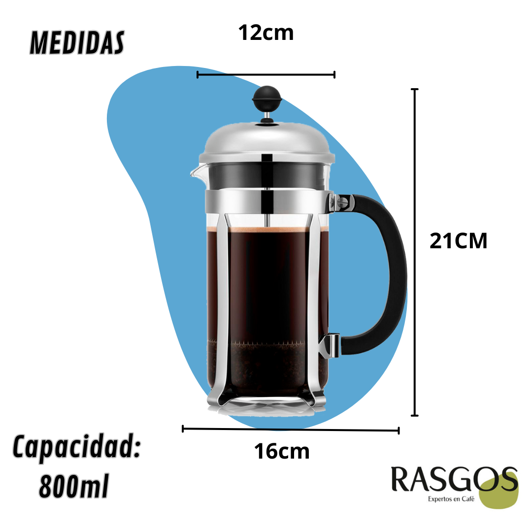 Cafetera Prensa Francesa Acero Inoxidable Plata Disponible en 350ml-600ml-800ml