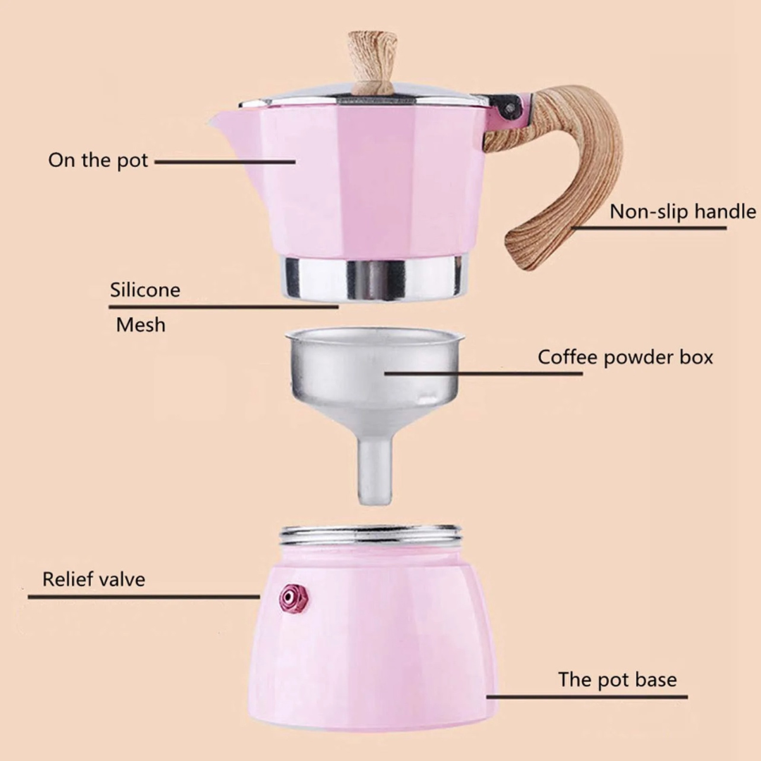 Cafetera Moka Rosa Tipo Espresso 6 Tazas 300ml