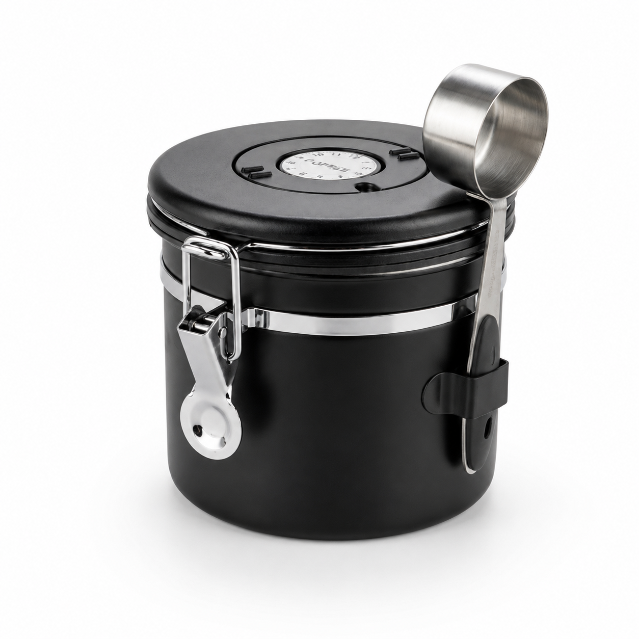 Recipiente Bote Hermetico para Cafe Negro Mate con Cuchara Medidora