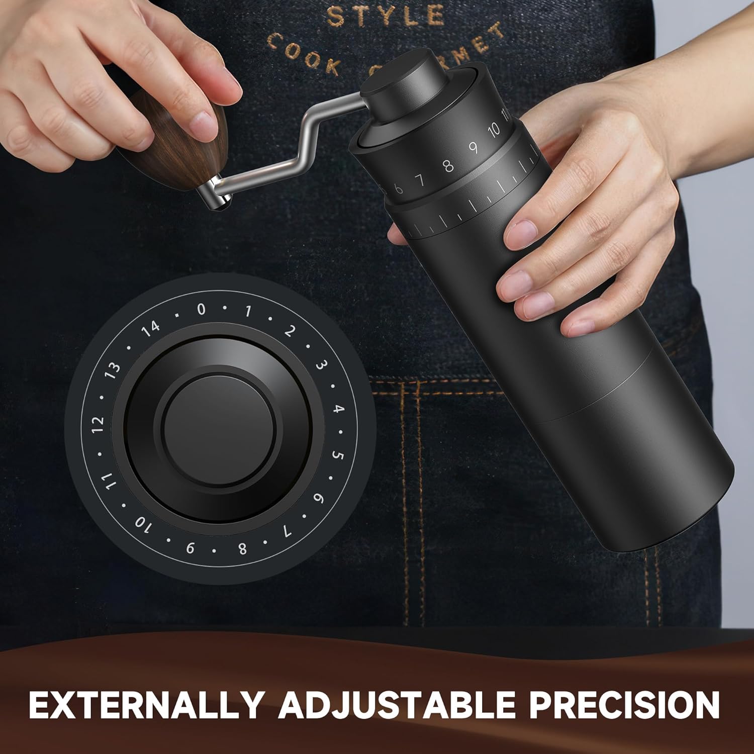 Molino de Café Negro Profesional Ajustable Acero Inoxidable