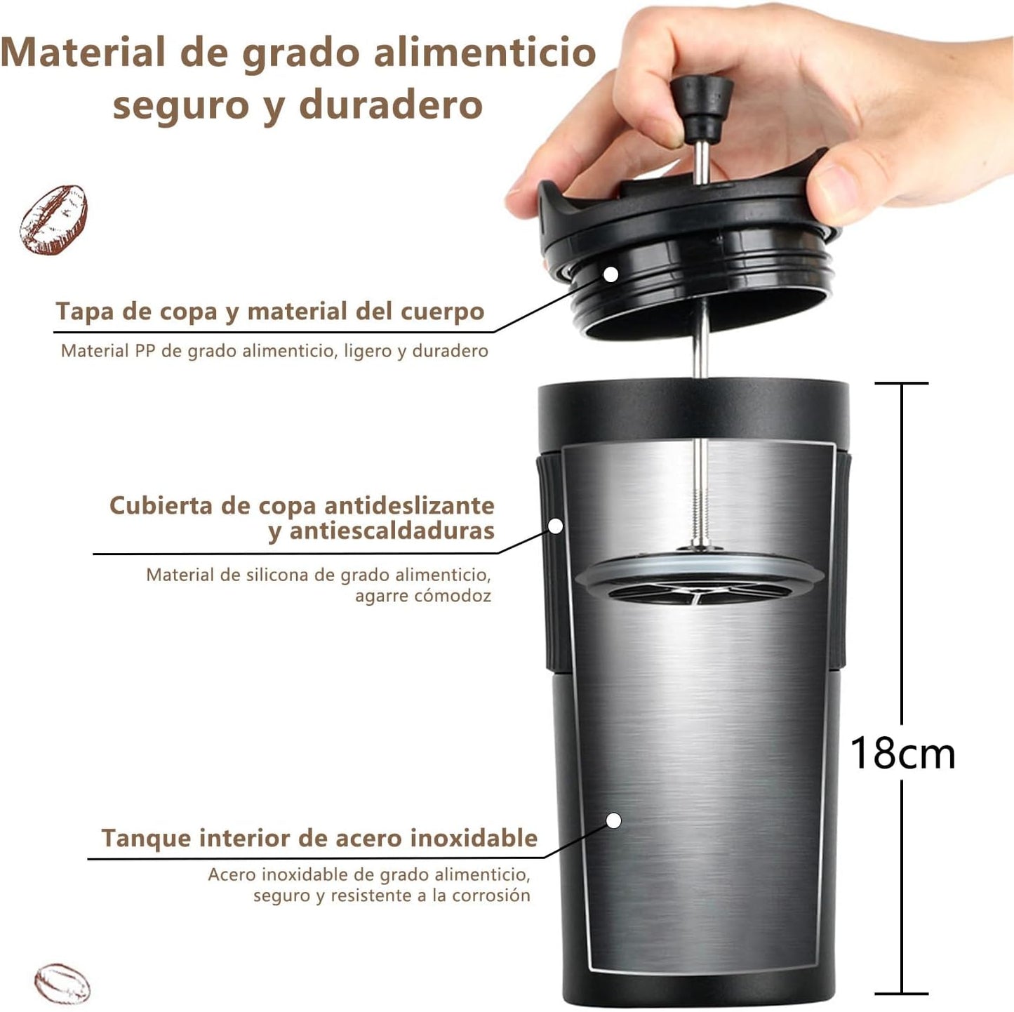 Combo Viajero del Café | Termo Prensa Viajera Negra 350 ml + Café Insignia Rasgos 250 g