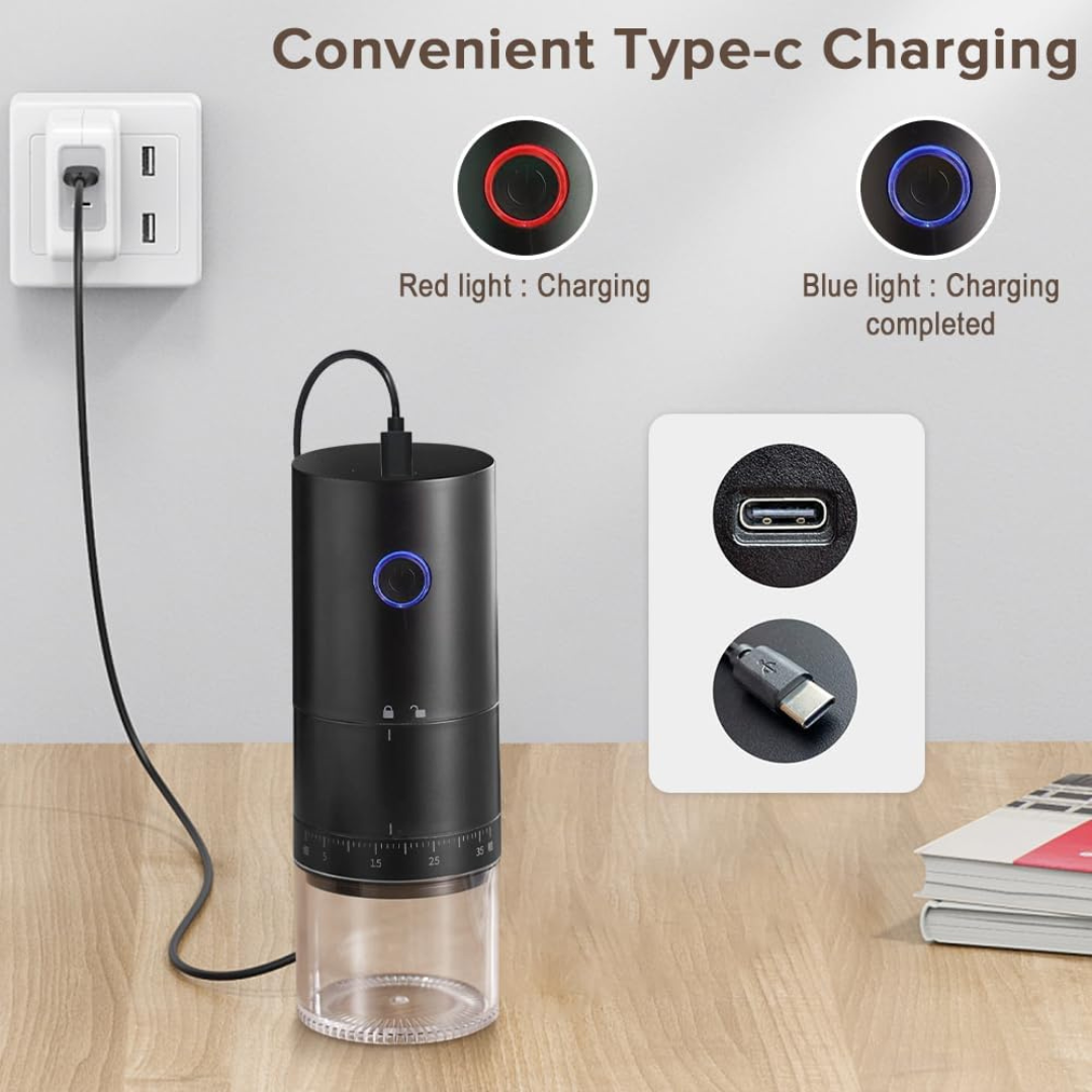 Molino Eléctrico Cónico Portátil con Puerto USB Negro