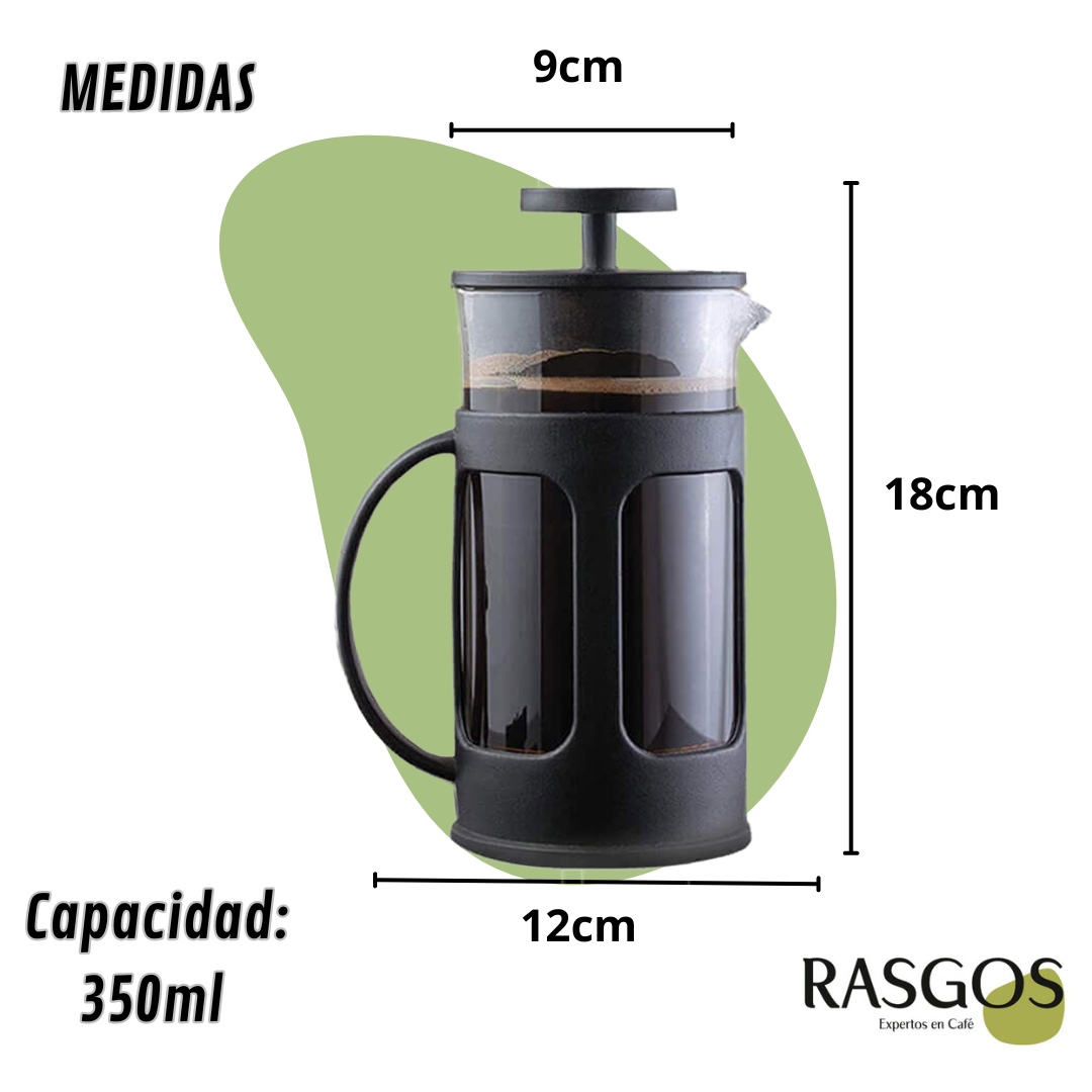 Prensa Francesa Negra French Press Cafetera de Embolo Plano 350ml-600ml-800ml