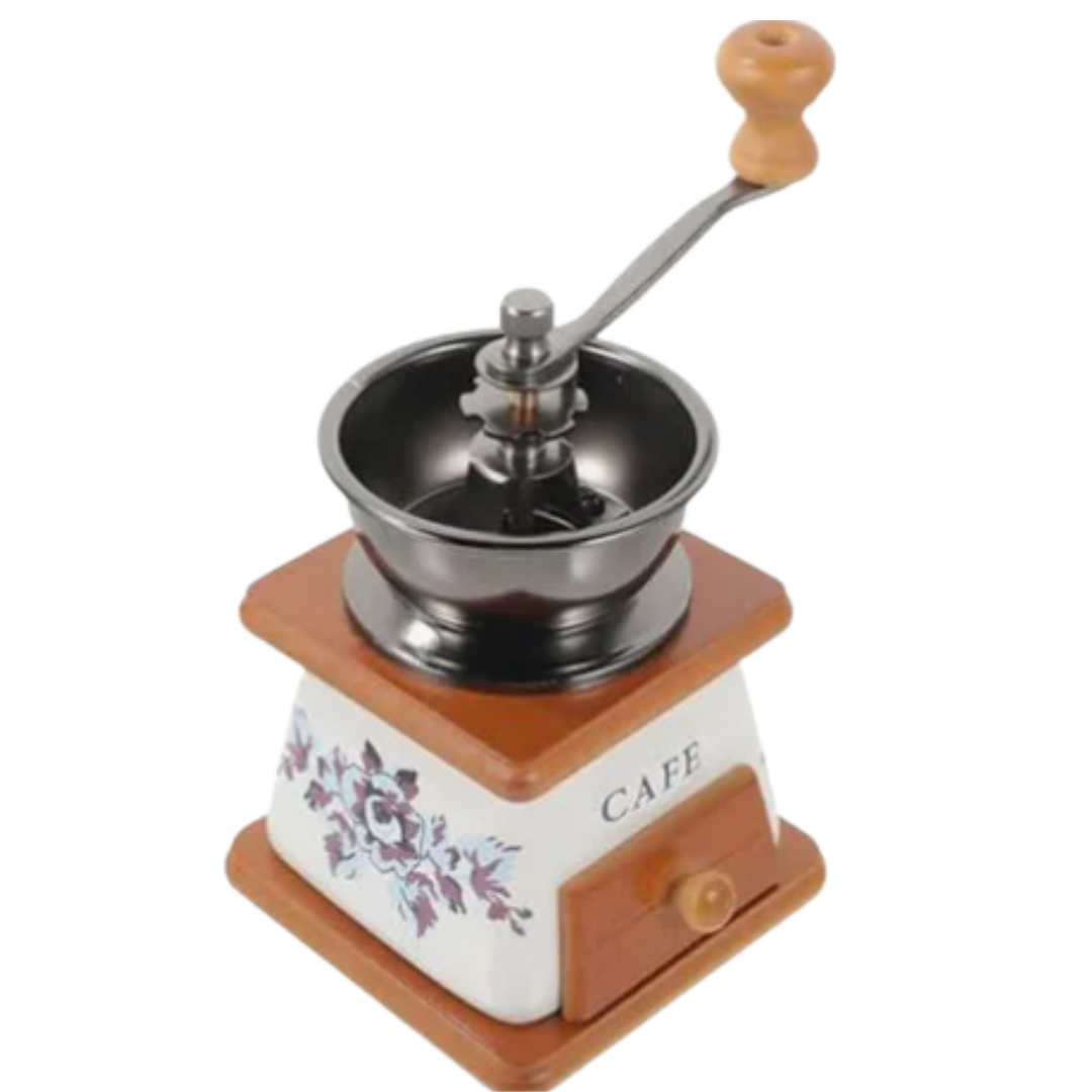 Moledor de Café en Madera y Porcelana Clásico con Diseño Floral