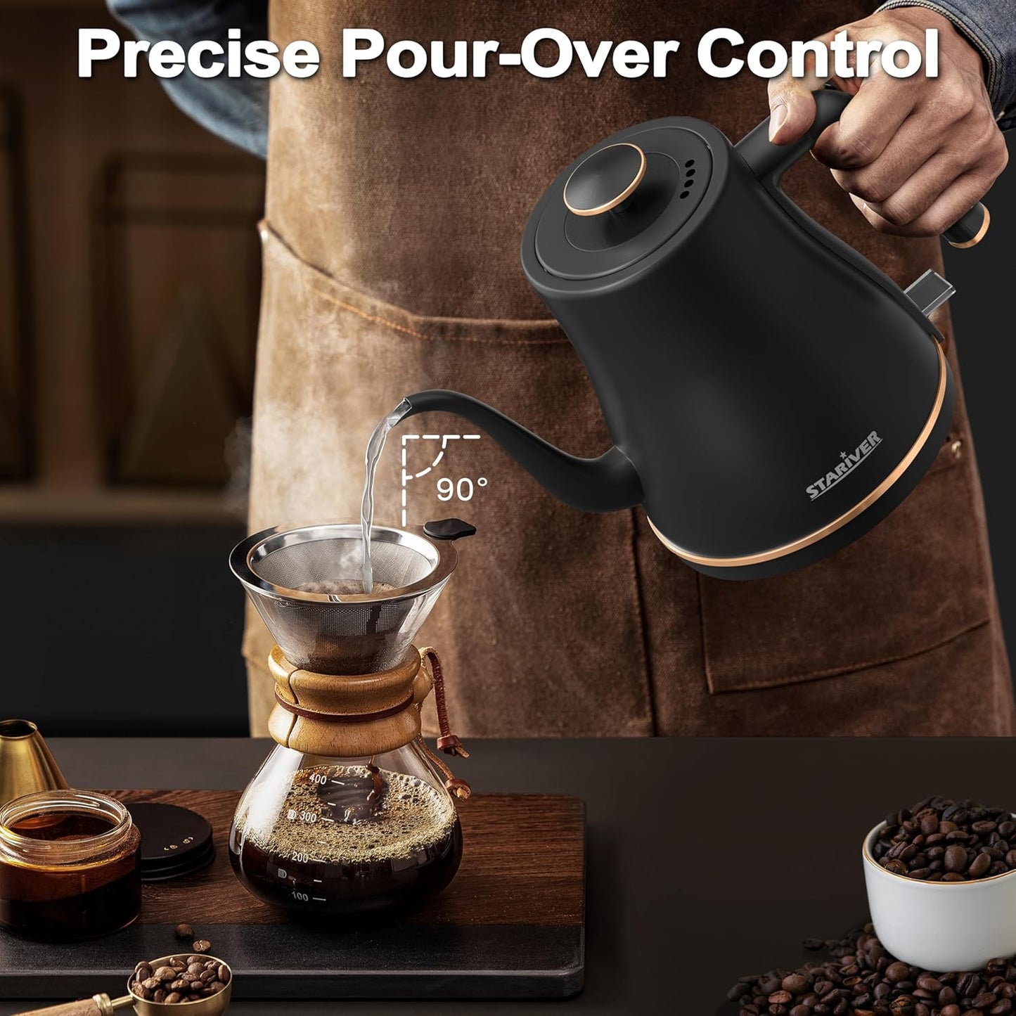 Tetera Negra Calentador Eléctrico Cuello De Cisne Stariver 1200ml