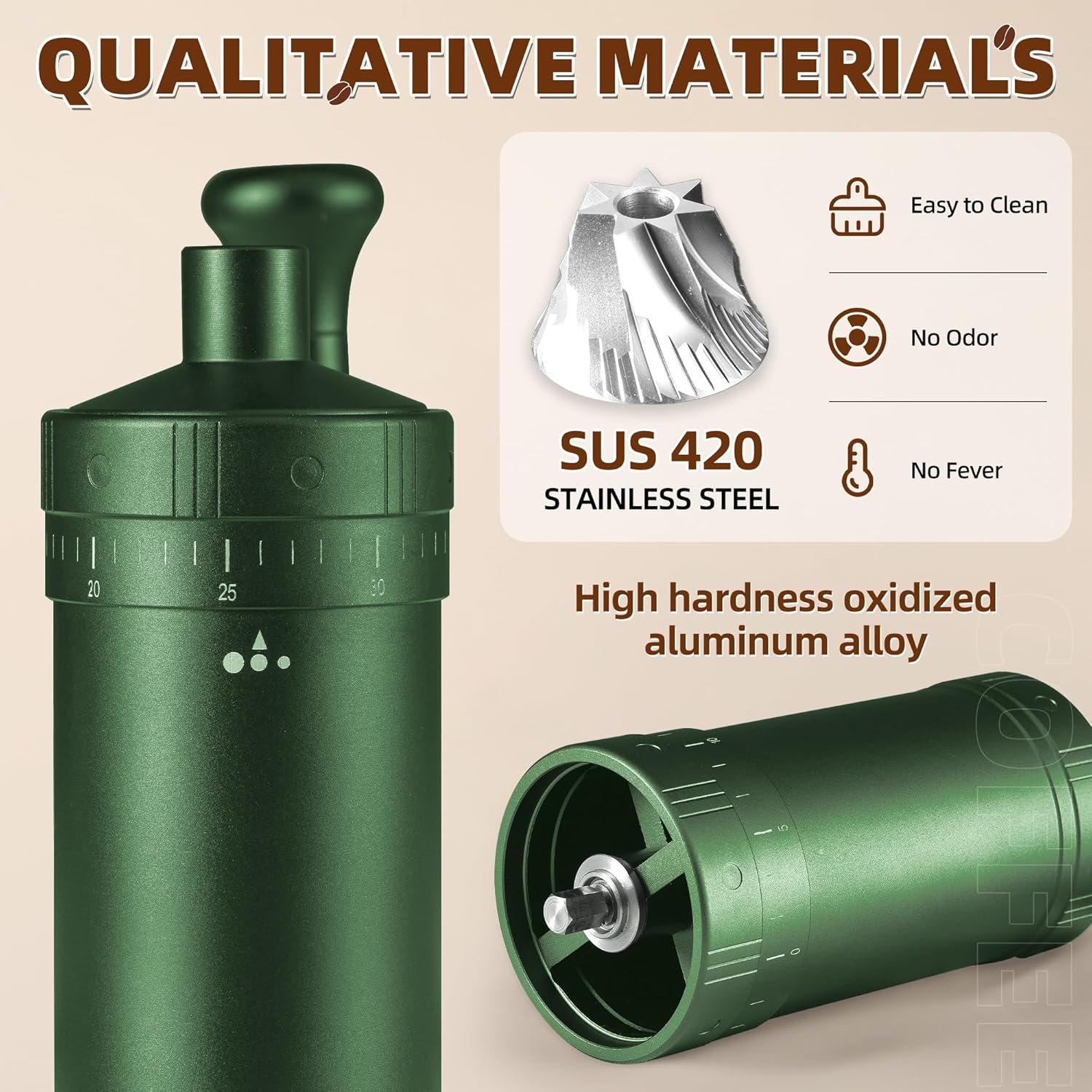 Molino Pro Molienda Ajustable Verde Muelas en Acero Inoxidable 30g