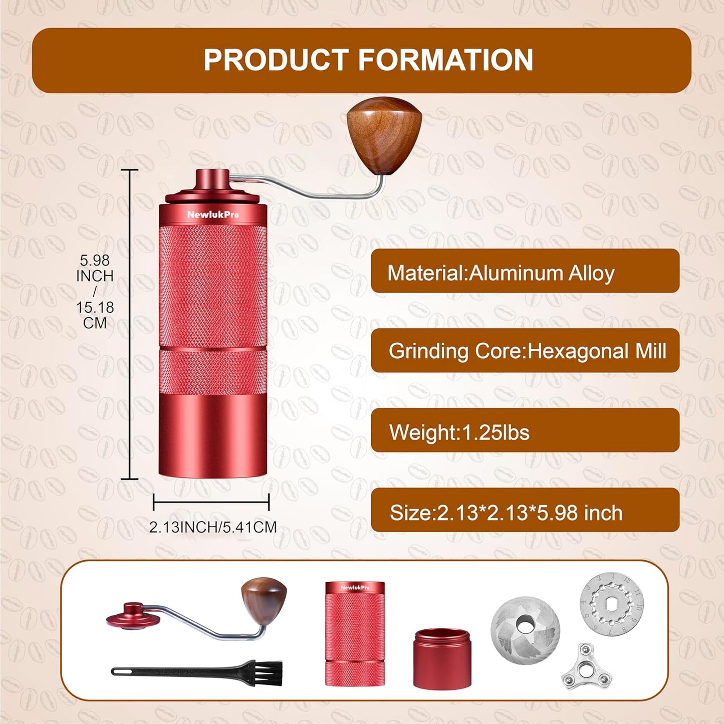 Molino Rojo en Acero Inoxidable Pro Muelas en Acero