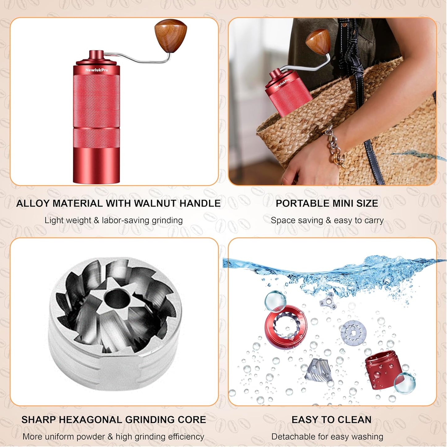 Molino Rojo en Acero Inoxidable Pro Muelas en Acero