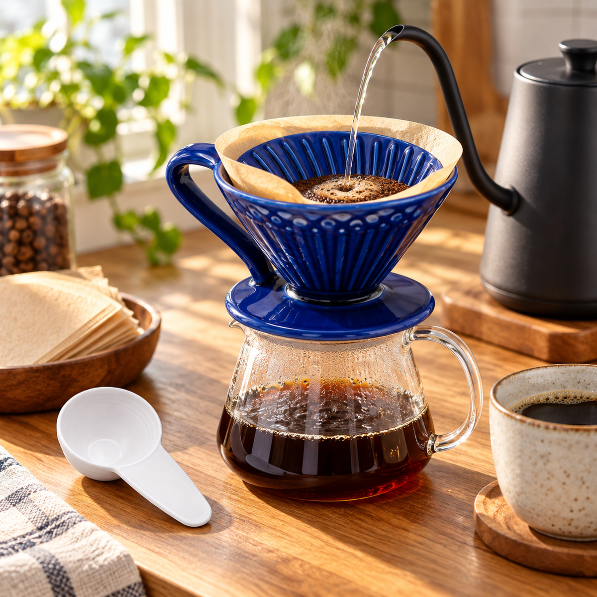 Kit V60 Ceramica Azul 02 con Cuchara Medidora