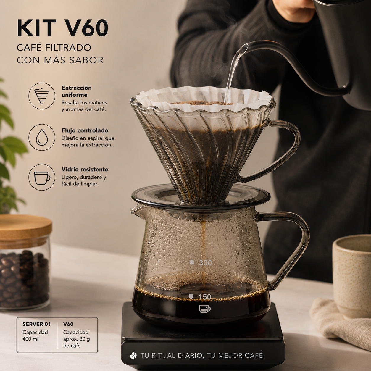 Kit V60 Clear Black con Server 01 de 400ml