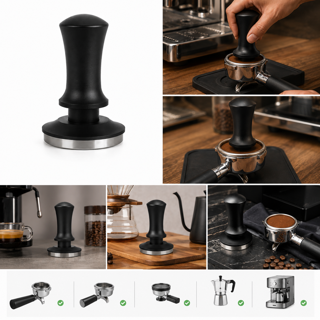 Tamper Maquina Espresso 58mm Calibrado Negro con Retorno