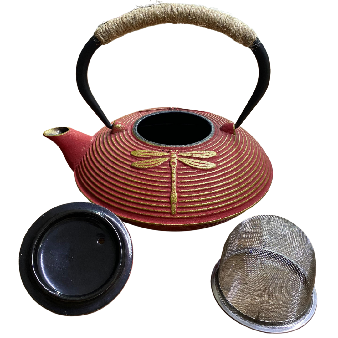 Tetera de Hierro con Infusor en Acero Inoxidable Roja Estilo Japonés 750ml