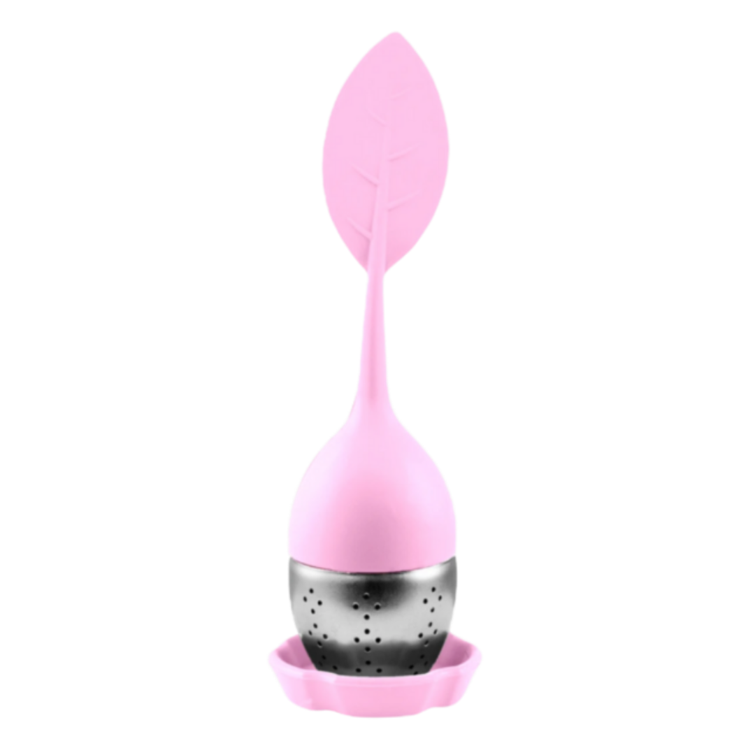 Infusor de Té Hoja Rosa en Silicona y Acero Inoxidable