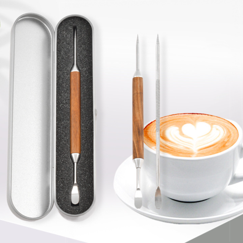 Lapiz de Arte Latte Doble Punta con Mango de Madera Estuche Metalico Barista