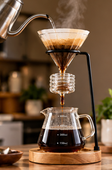 Set Cafetera Dripper v60 + Server Vidrio Transparente 600ml con Base en Madera