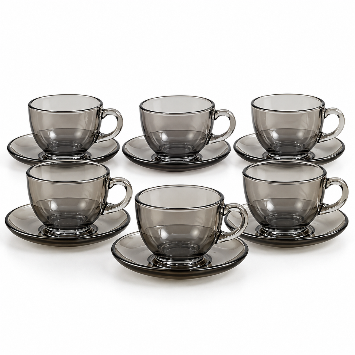 Set Tazas para Café + Plato 12 Piezas Vidrio Ahumado 150ml