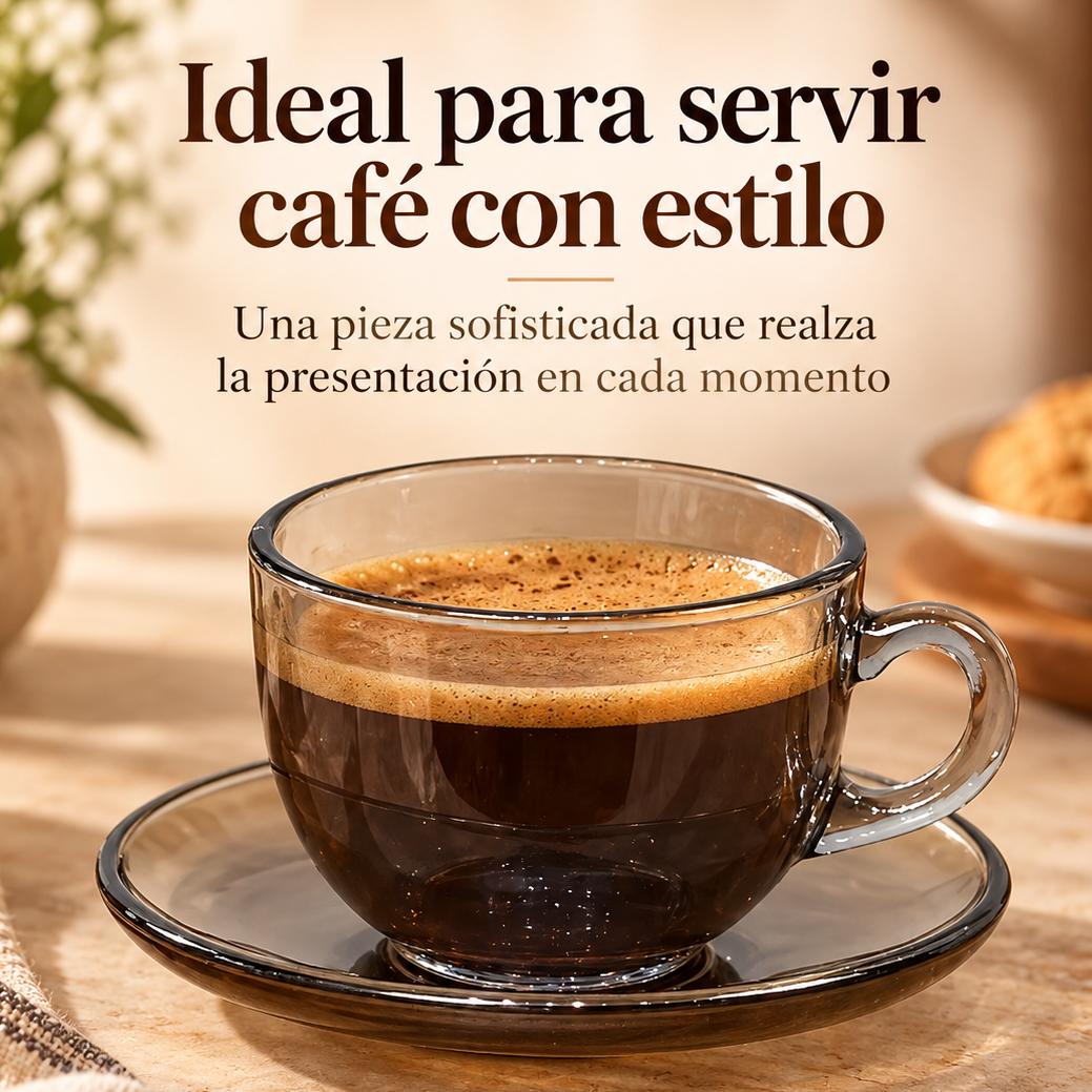 Set Tazas para Café + Plato 12 Piezas Vidrio Ahumado 150ml