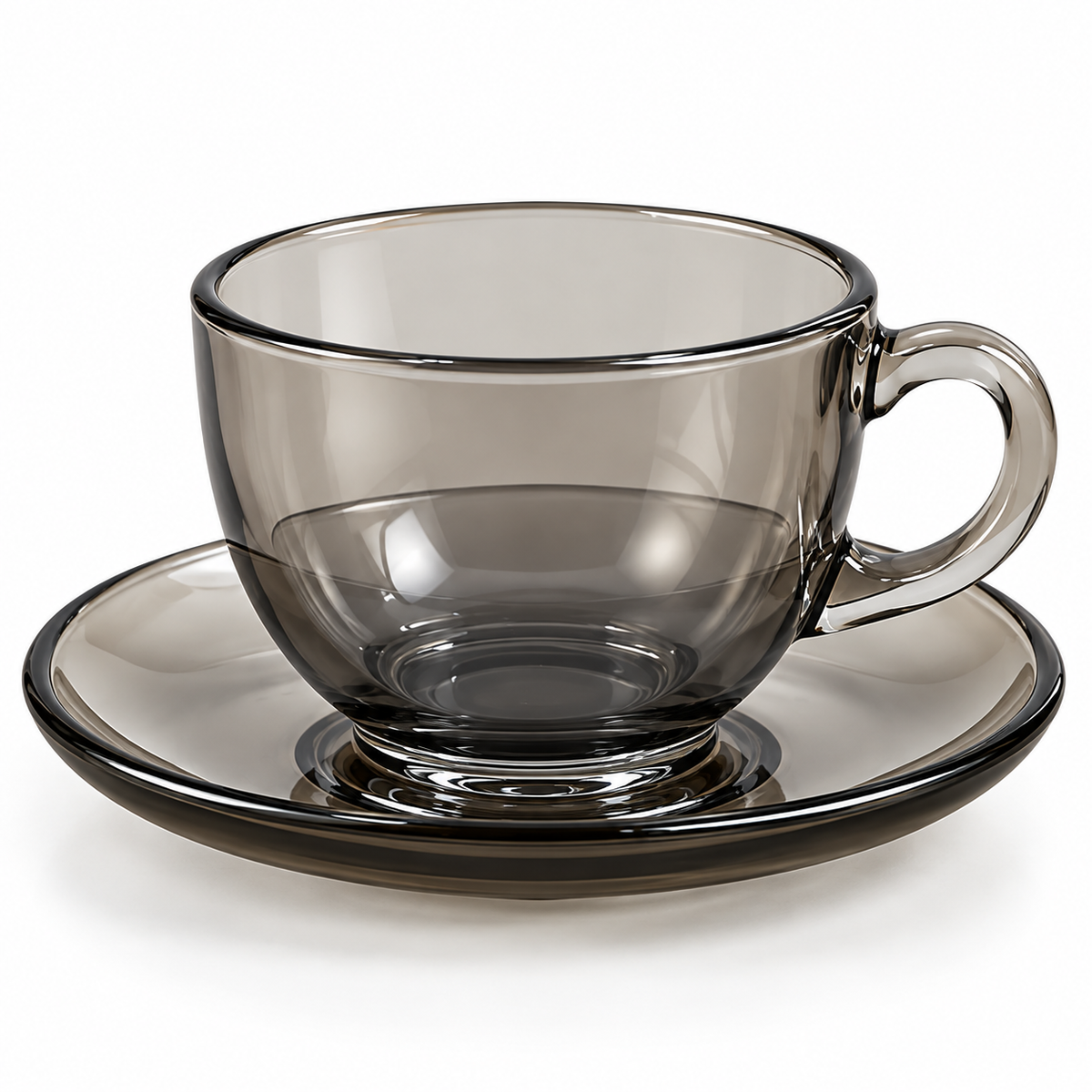 Set Tazas para Café + Plato 12 Piezas Vidrio Ahumado 150ml