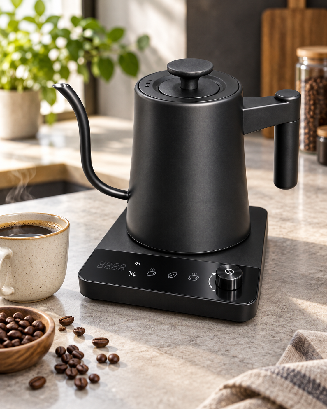 Tetera Eléctrica Cuello de Cisne con Control de Temperatura 1Litro Negra