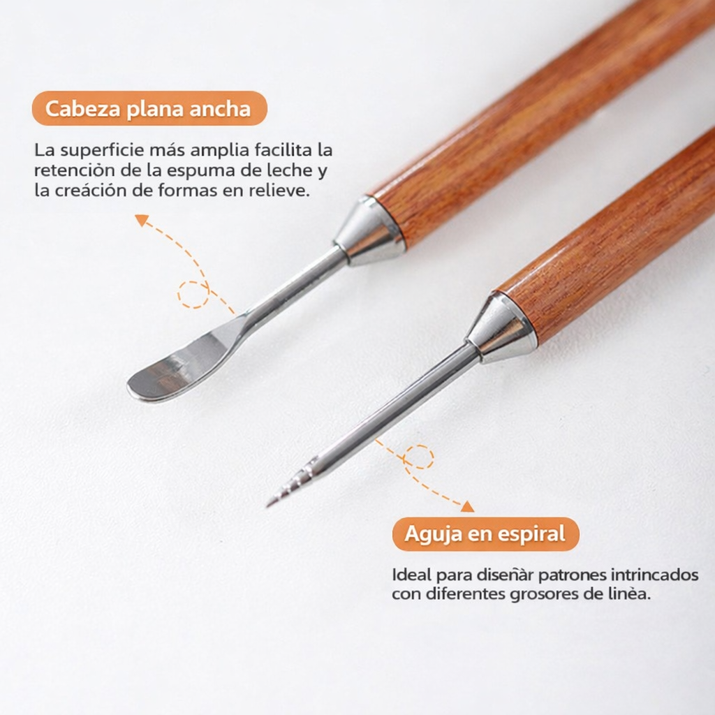 Lapiz de Arte Latte Doble Punta con Mango de Madera Estuche Metalico Barista