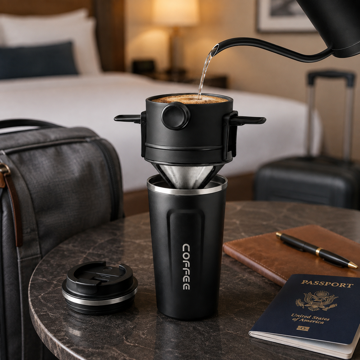 Kit Cafe Viajero con Termo Termico 510 ml y Filtro Reutilizable Portatil Acero V60