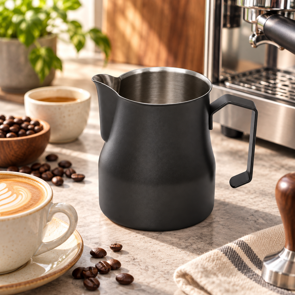 Jarra Cremadora Pitcher Negra Pico Redondo 350 ml para Latte Art