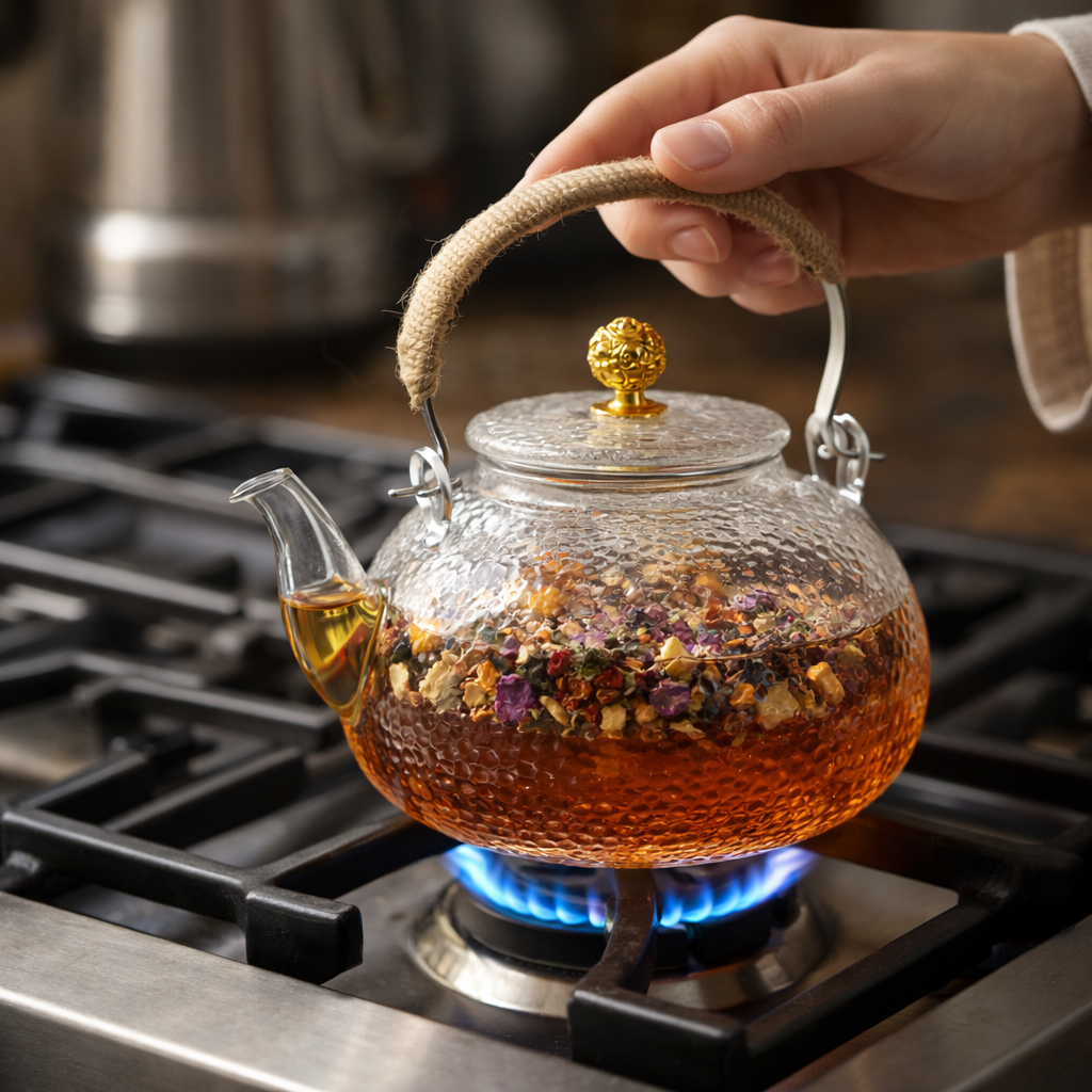 Tetera Vidrio Resistente Cuello Cisne con Filtro Acero Inoxidable 900ml