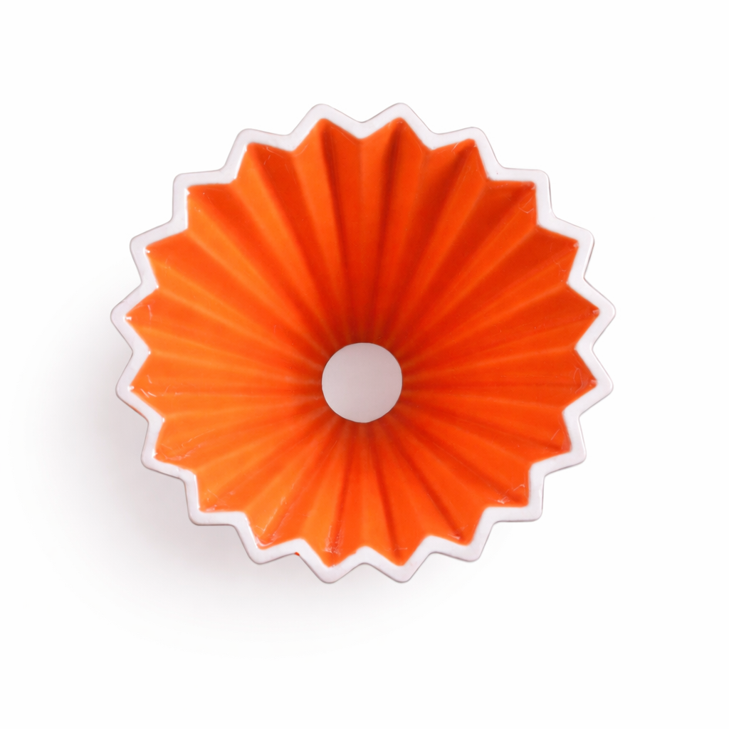 Método Origami Dripper Naranja 02 en Cerámica con Base de Madera